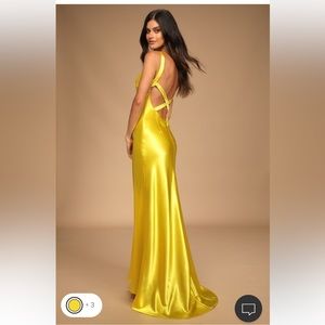 Lulu’s Yellow Satin Maxi Dress - Size L